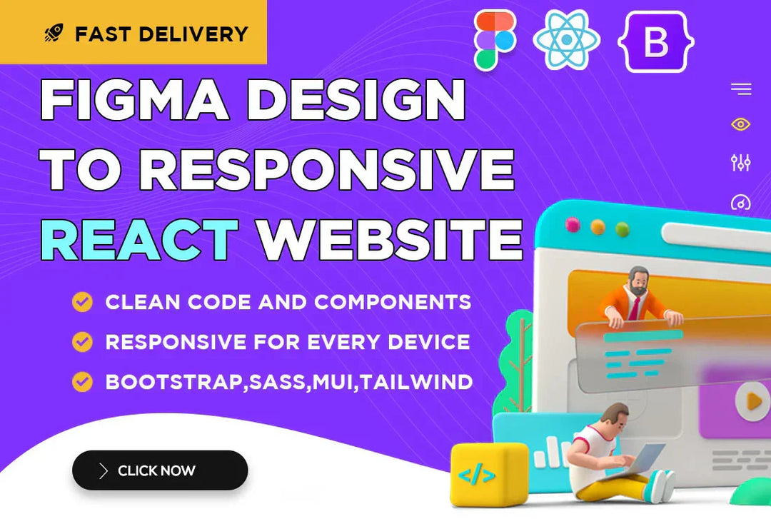 I will convert figma design to responsive react website, figma to react bootstrap (1 page)